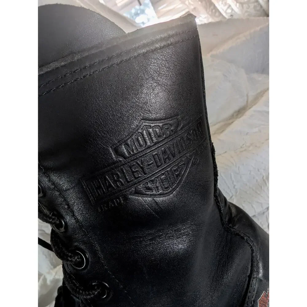 HARLEY DAVIDSON! BLACK GENUINE LEATHER CLASSIC HEAVY DUTY BIKER BOOTS! SZ 11M